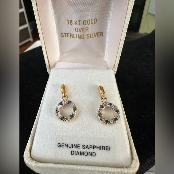 Sapphire & Diamond Dangle Earrings Gold Over Sterling Silver - Picture 1 of 4